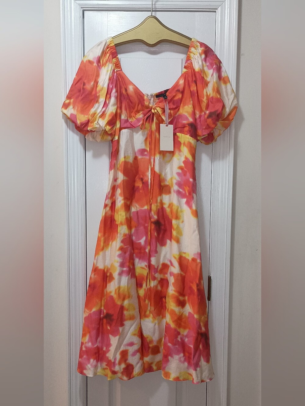 Alex Marie Pink & Orange Watercolor Tie-Front Midi Dress Size 14 NWTS